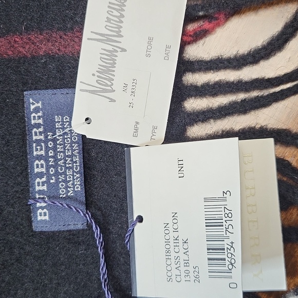 Authentic Burberry Classic Large Black Tan And Red 100% Cashmere Scarf - Picture 4 of 5